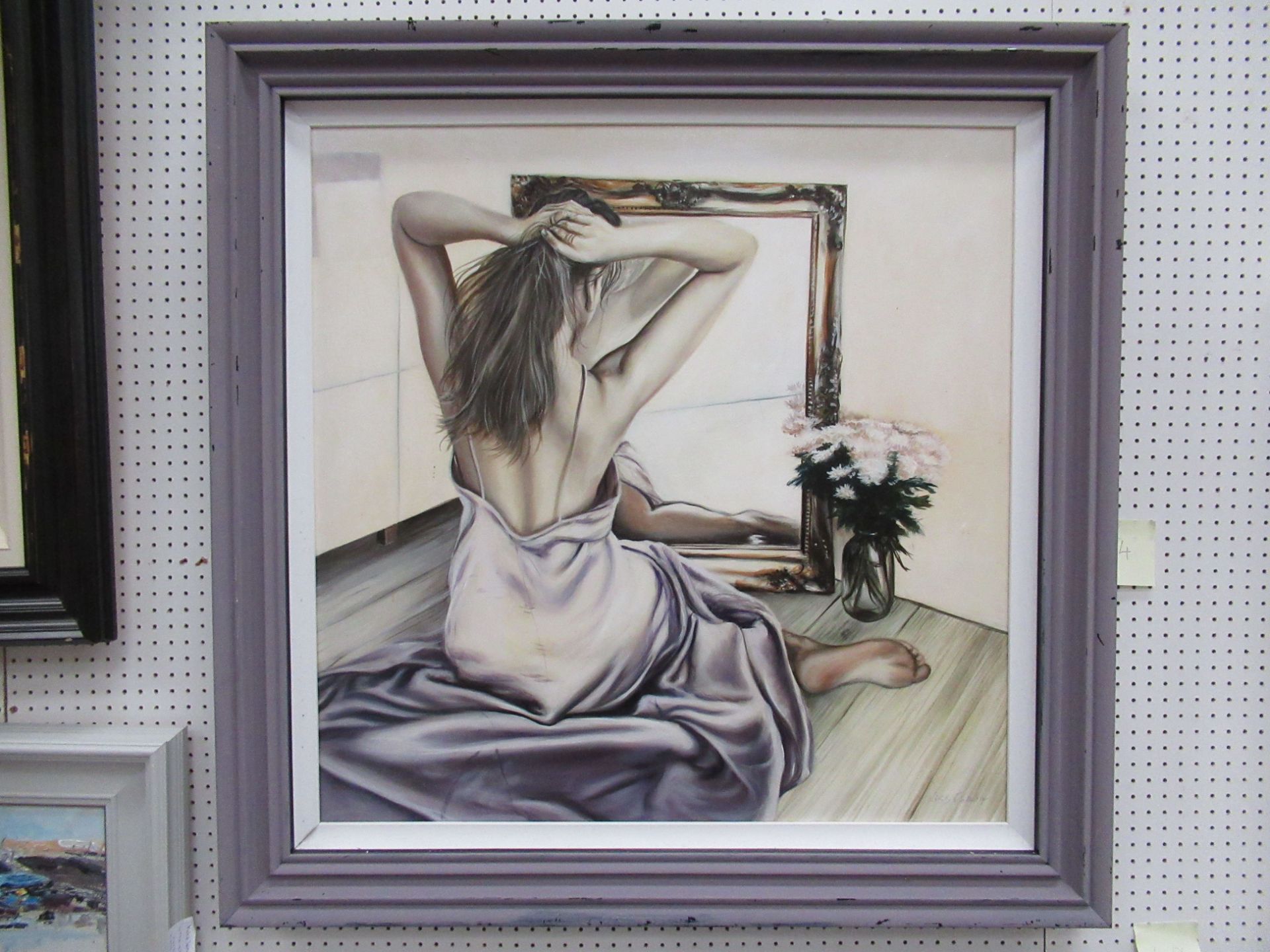 'Nude with Mirror' Oil Painting by Kiss, RRP £1,500. (39" x 39" including frame) - Image 2 of 3