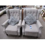 Pair of Light Grey Upholstered Button Back Reclining Armchairs