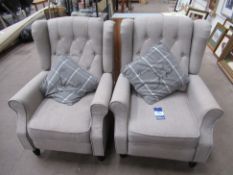 Pair of Light Grey Upholstered Button Back Reclining Armchairs