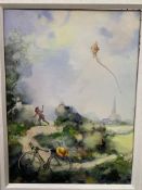 'Child with Kite Scene' Oil Painting by Jorge Aguilar-Agon, RRP £3,995 (19