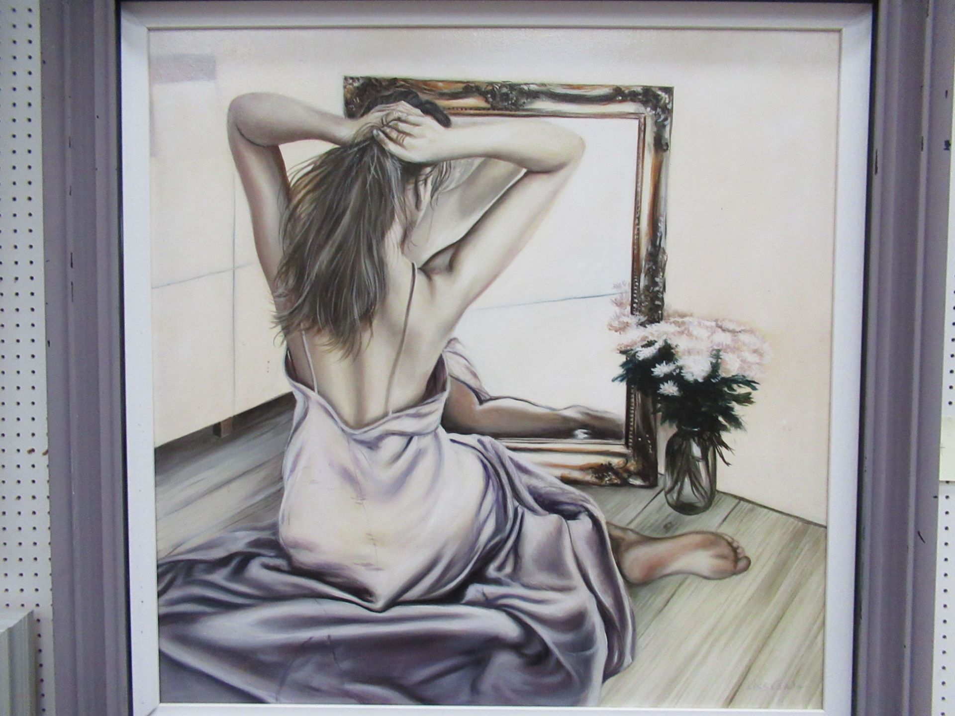 'Nude with Mirror' Oil Painting by Kiss, RRP £1,500. (39" x 39" including frame)