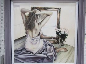 'Nude with Mirror' Oil Painting by Kiss, RRP £1,500. (39" x 39" including frame)
