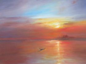 'Venice Sunset' Oil Painting by Martin Ulbricht, RRP £2500 (48" x 36")
