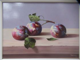 'Three Plums' Oil Painting by Zoltan Preiner, RRP £795. ( 17" x 15" including frame)