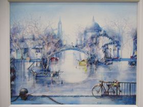 'European City Riverscape Scene', Oil Painting by Jorge Aguilar-Agon, RRP £7,995