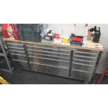 Dynamat Wooden Topped Mobile Workshop Tool Chest. W184cm x D49cm x H95cm. Contents excluded. 1 key