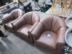 3x Brown Leather Effect Tub Chairs