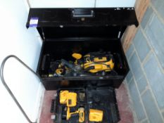 Sentrybox Toolbox (no key) with assortment of Dewalt tools, radio etc (as lotted)