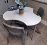 Shaped table, with 3 x chairs (Location: Neath)