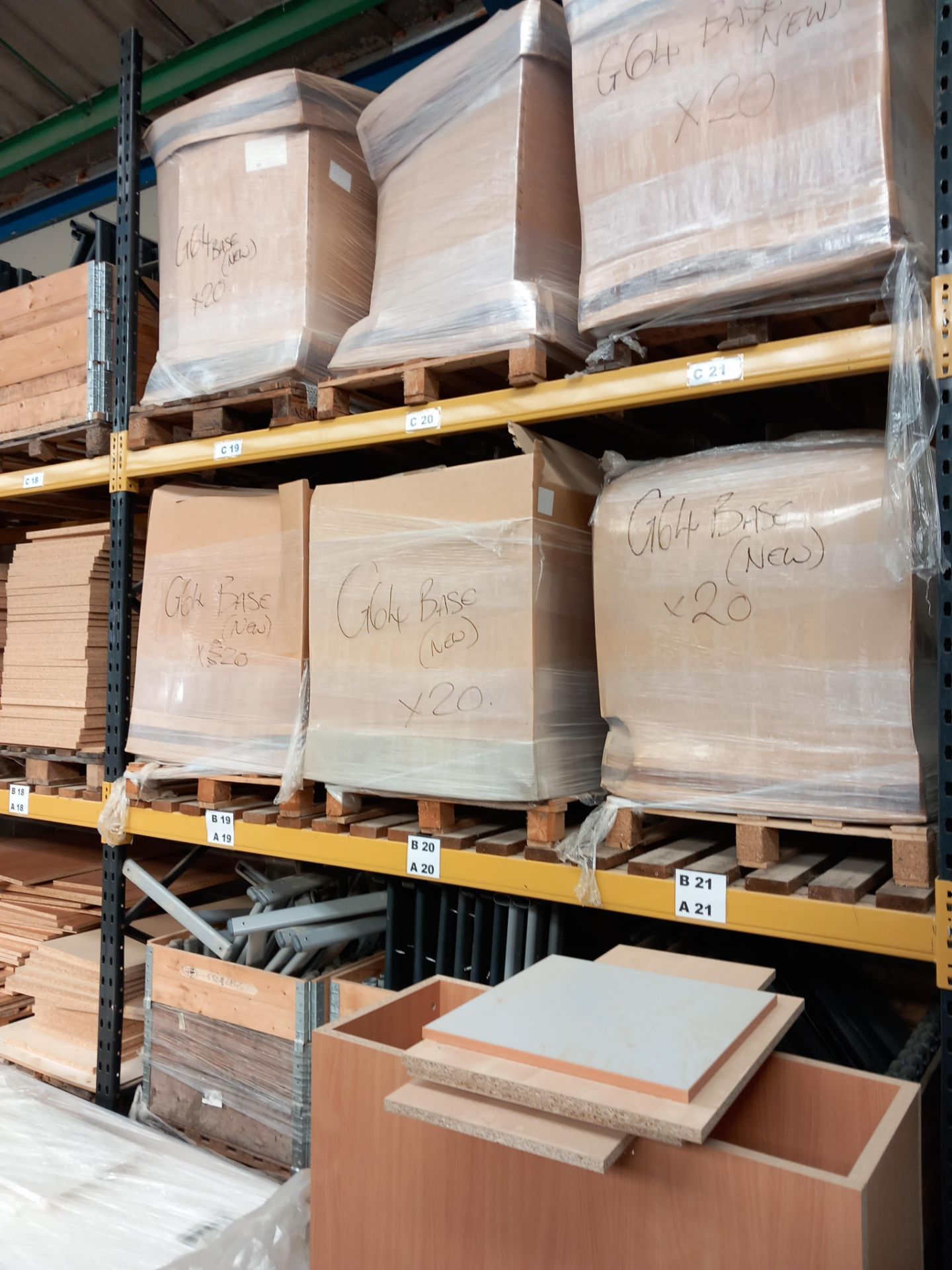 Assortment of furniture component stock to single bay of pallet, as lotted (Location: Swansea) (