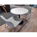 2 x Naughtone Viv lounge chair, green, with Dams Furniture Monza circular dining table with flat