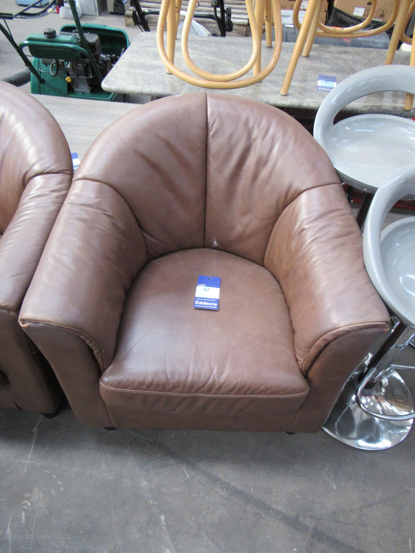 3x Brown Leather Effect Tub Chairs - Image 3 of 4