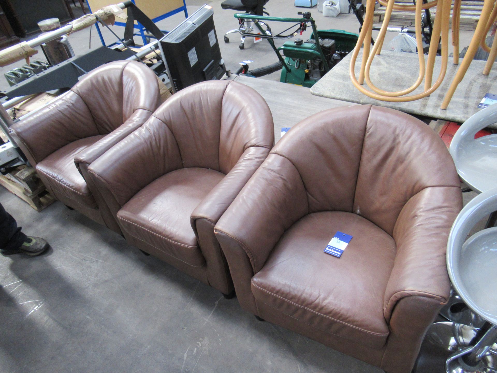3x Brown Leather Effect Tub Chairs - Image 2 of 4