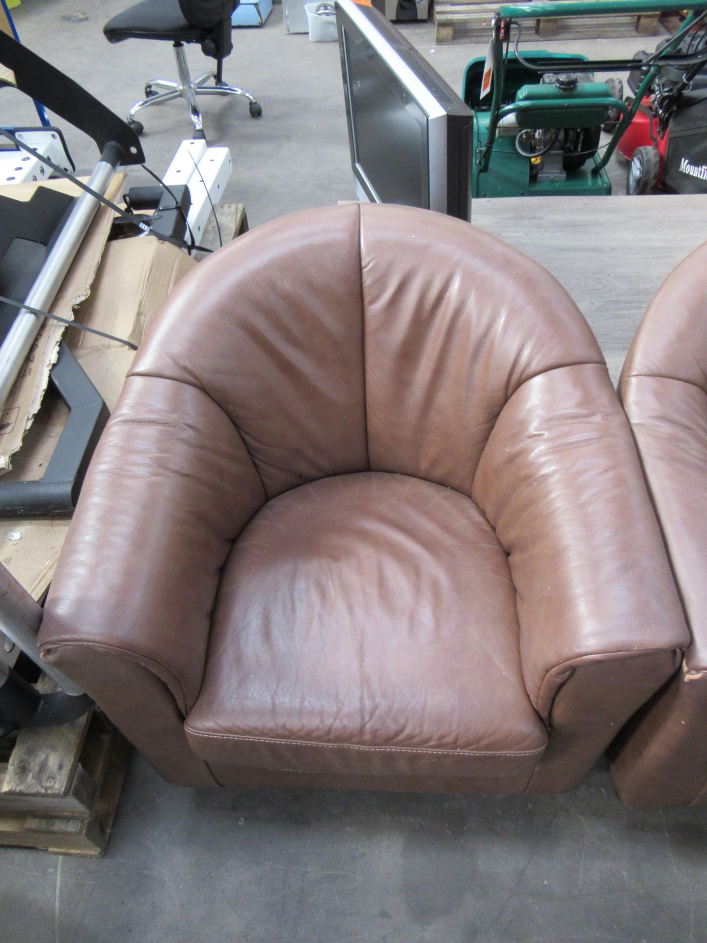 3x Brown Leather Effect Tub Chairs