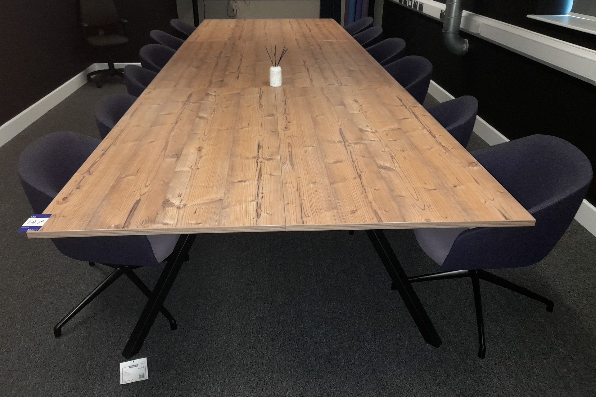 6 x Section boardroom table (Approx. 1600 x 800), with 12 x Swivel tub chairs, located to
