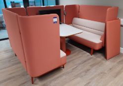 Senator Mote Booth (two tone coral), 4 seater, with integrated shaped table, and LG 32LK610PLB
