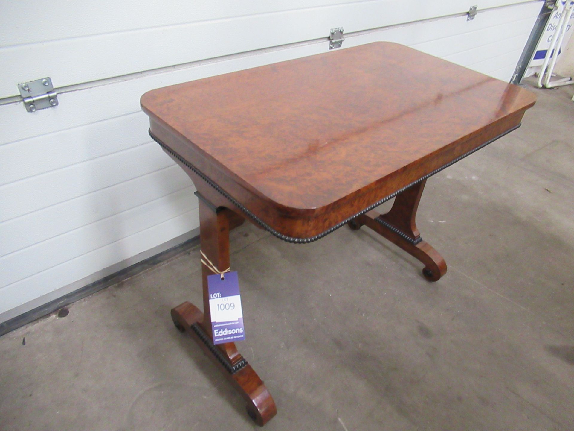 Burr Walnut Hallway Table with Beading Detail on Castor Wheels - Image 5 of 5