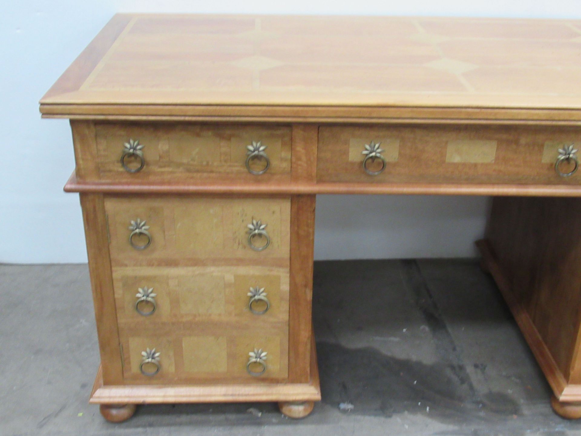 Large Twin Pedestal Desk with Brass Handles (165 x 80 x 80cm) - Image 2 of 7