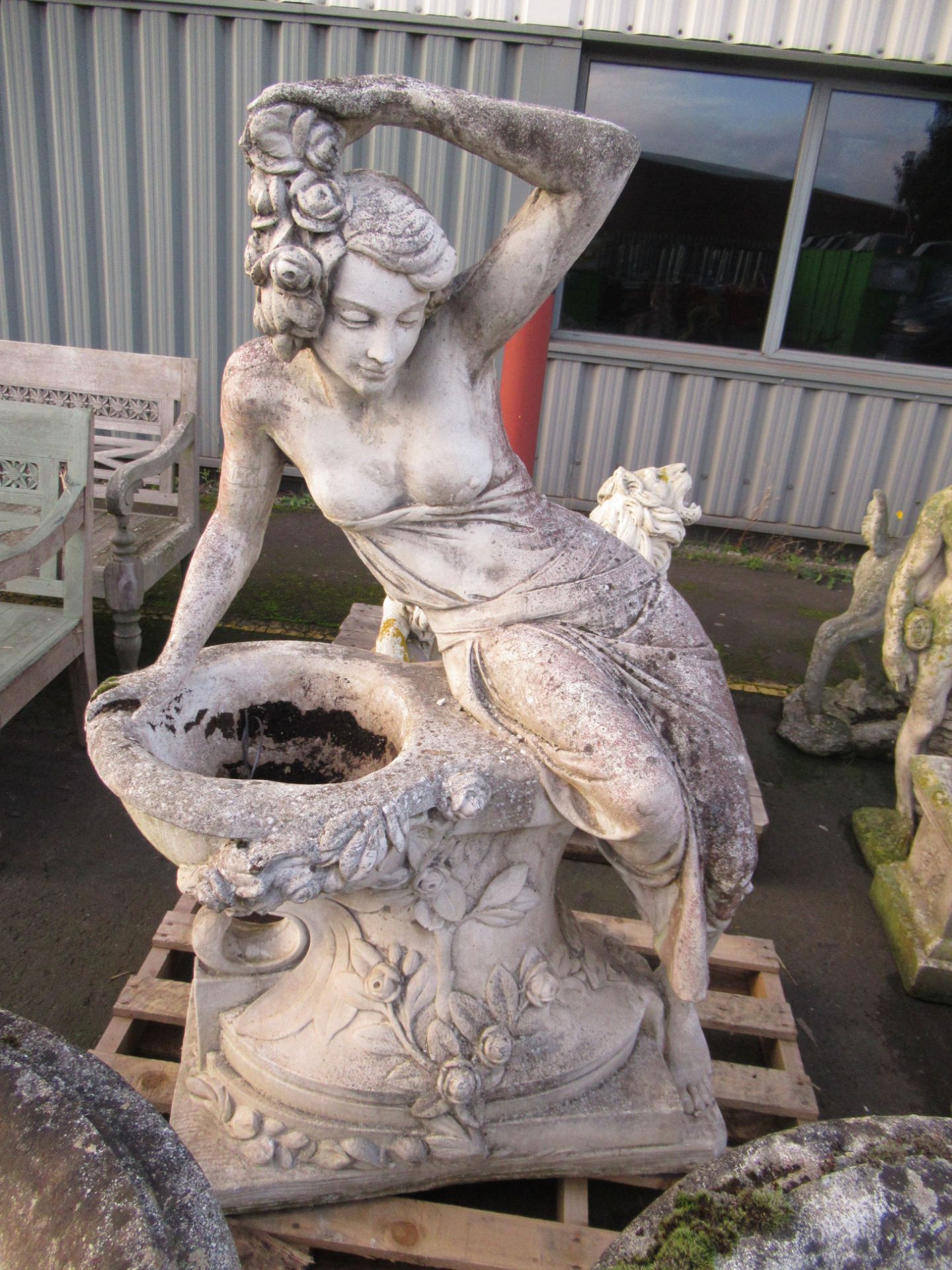A Large Water Feature/Birdbath Statue of a Semi Naked Lady