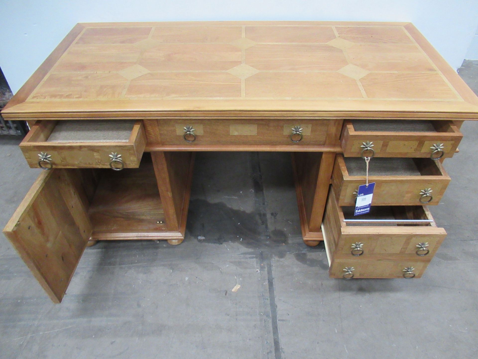 Large Twin Pedestal Desk with Brass Handles (165 x 80 x 80cm) - Image 7 of 7