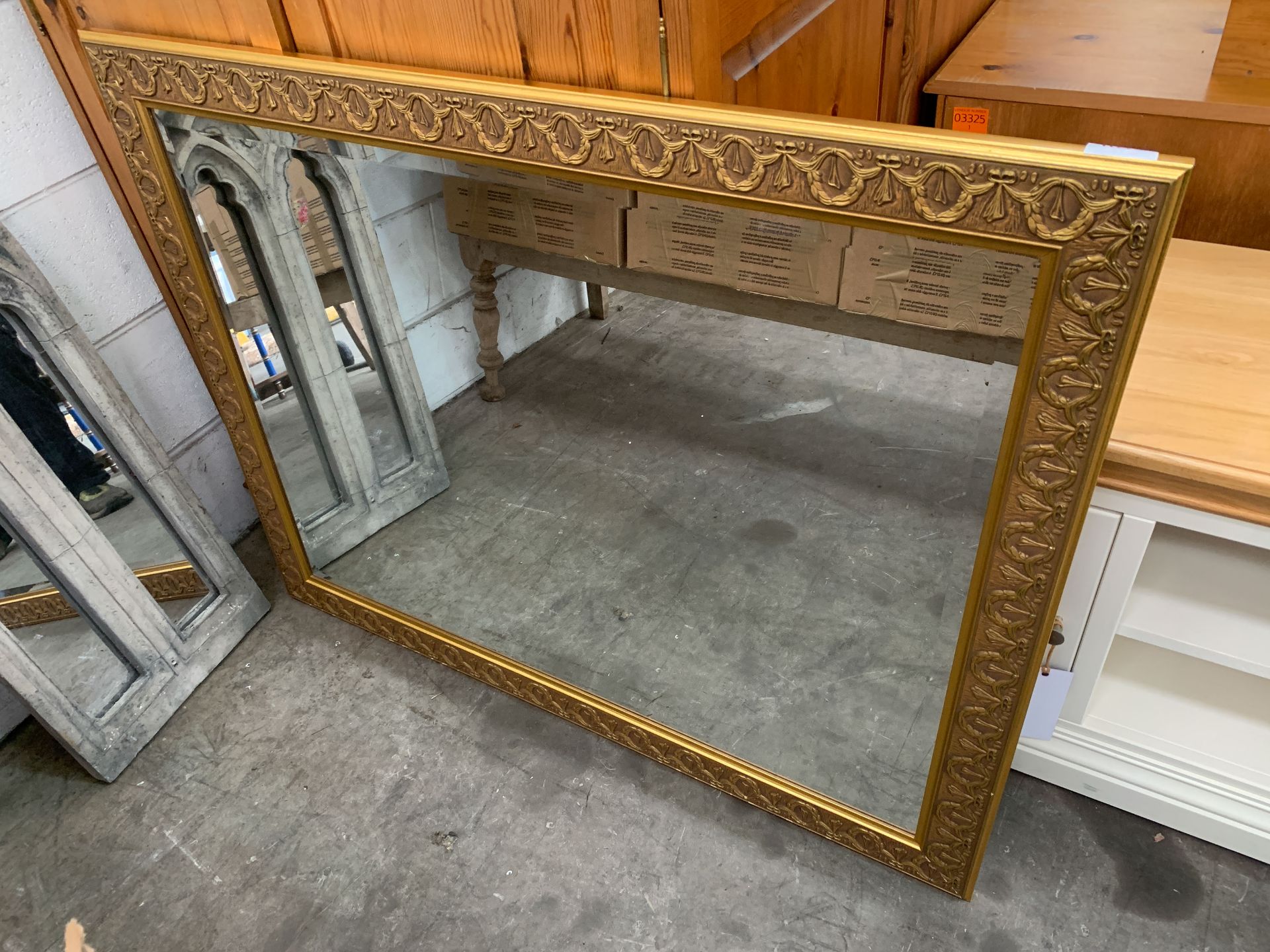 Ornate Bevelled Mirror (117 x 91cm) & A Gothic Style Garden Mirror