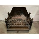 Cast Iron fire dog basket with tavern scene to back plate