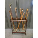 Barley Twist Leg Umbrella/Walking Stick Stand & A Collection of Walking Sticks