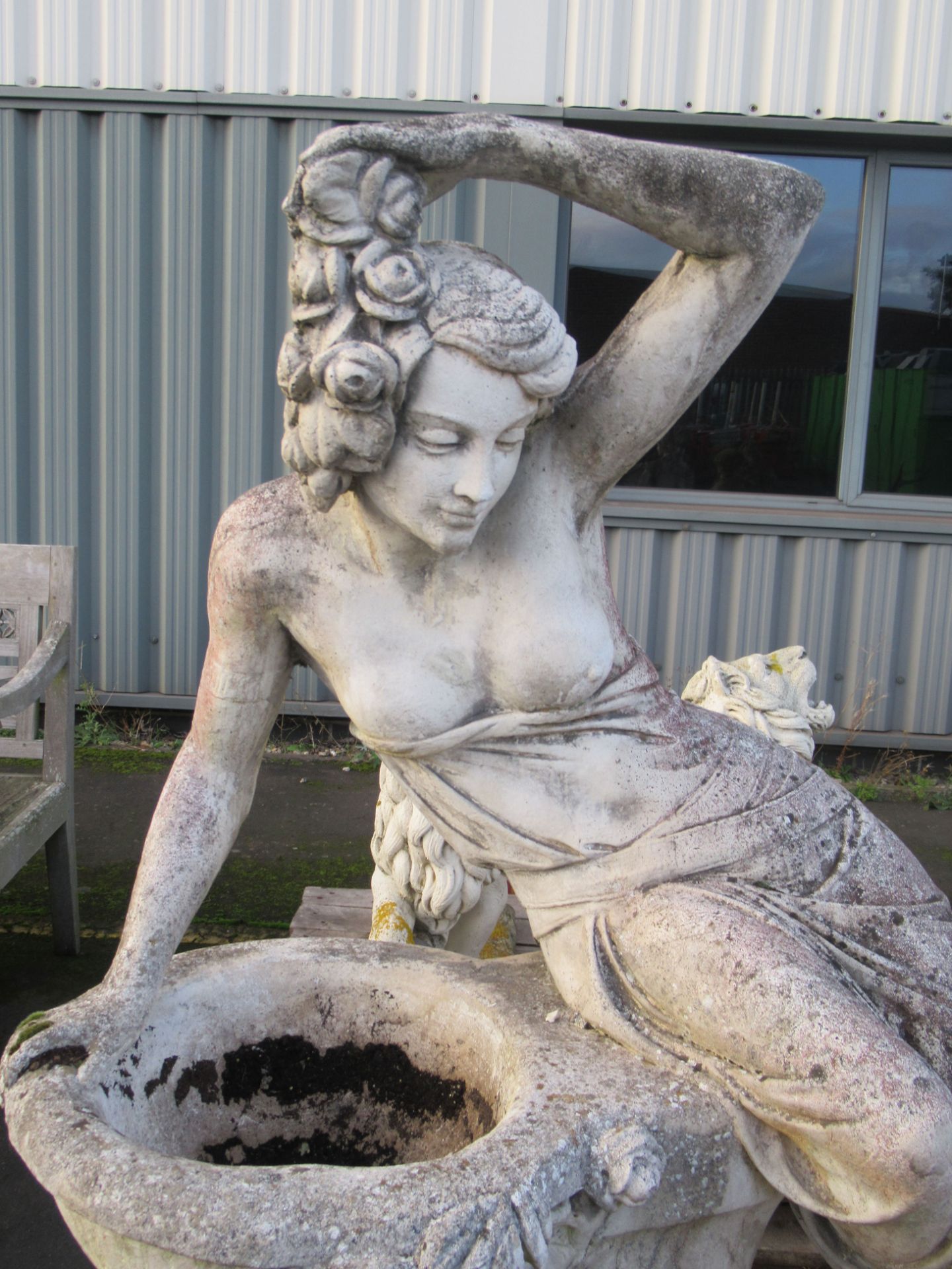 A Large Water Feature/Birdbath Statue of a Semi Naked Lady - Image 3 of 3