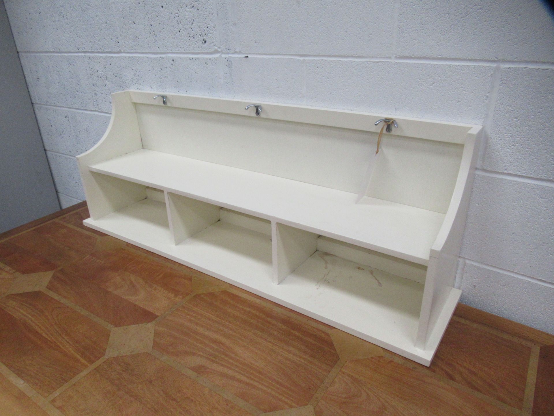 Three Section Painted Mountable Storage Unit with Three Coat Hooks (120cm wide) - Image 3 of 3