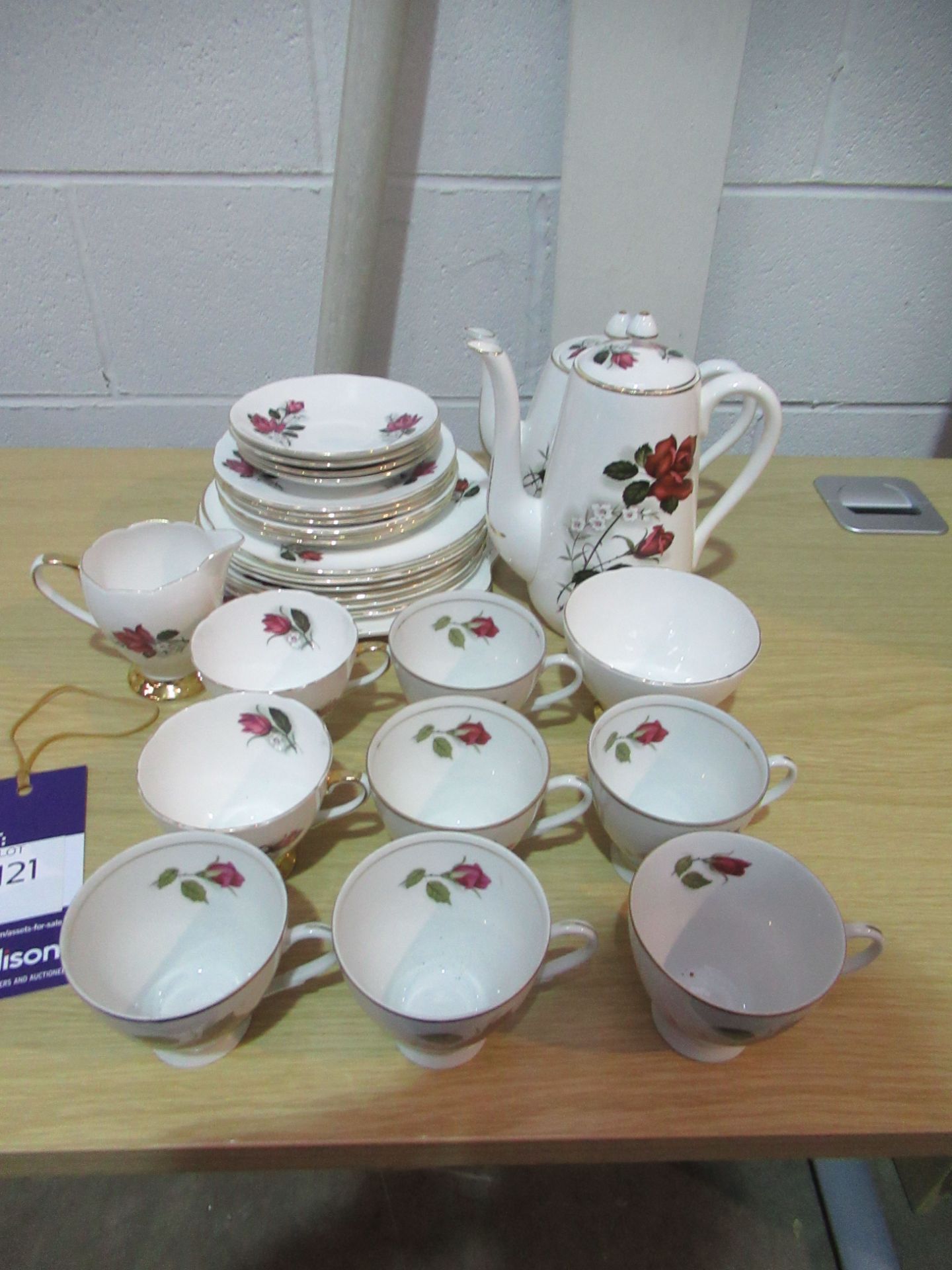 Rose Adorned Tea Service inc. Plates, Teacups, Teapot etc.