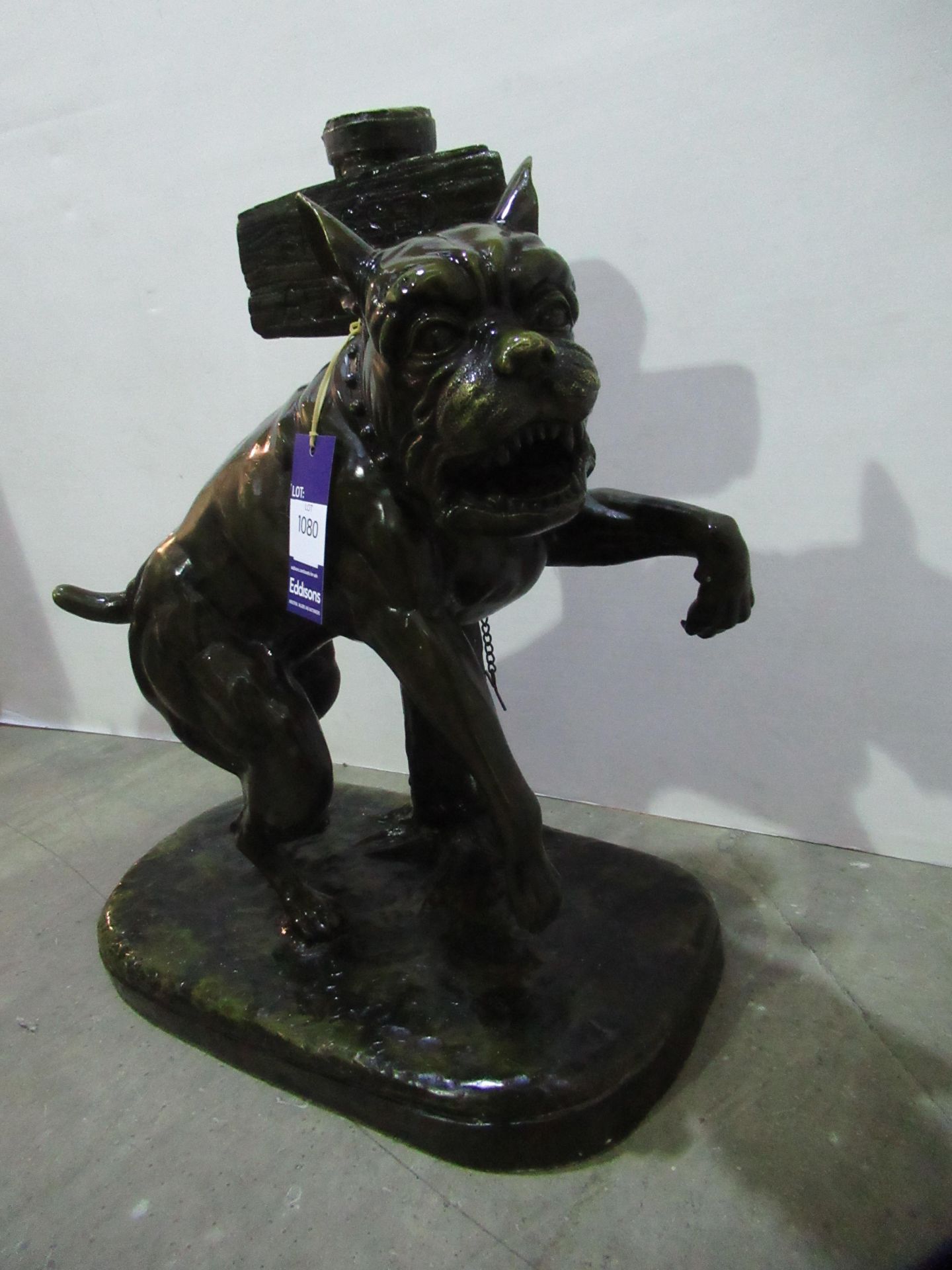 Bronze Bulldog Figure Chained to 'Passed Aul Arg' Signpost - Image 2 of 11