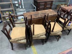 Oval Oak Drop Leaf Table (125 x 47/147 x 73cm) with a set of 10 (8+2) Mahogany Framed Dining Chairs