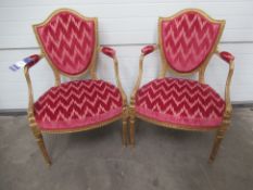 Pair of Gold and Pink Upholstered Salon Chairs