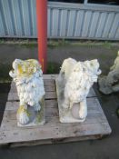 2 x Lions with Orb's Opposite Facing Driveway Statues