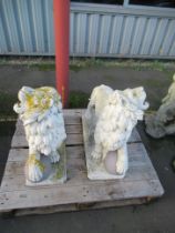 2 x Lions with Orb's Opposite Facing Driveway Statues