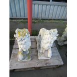 2 x Lions with Orb's Opposite Facing Driveway Statues