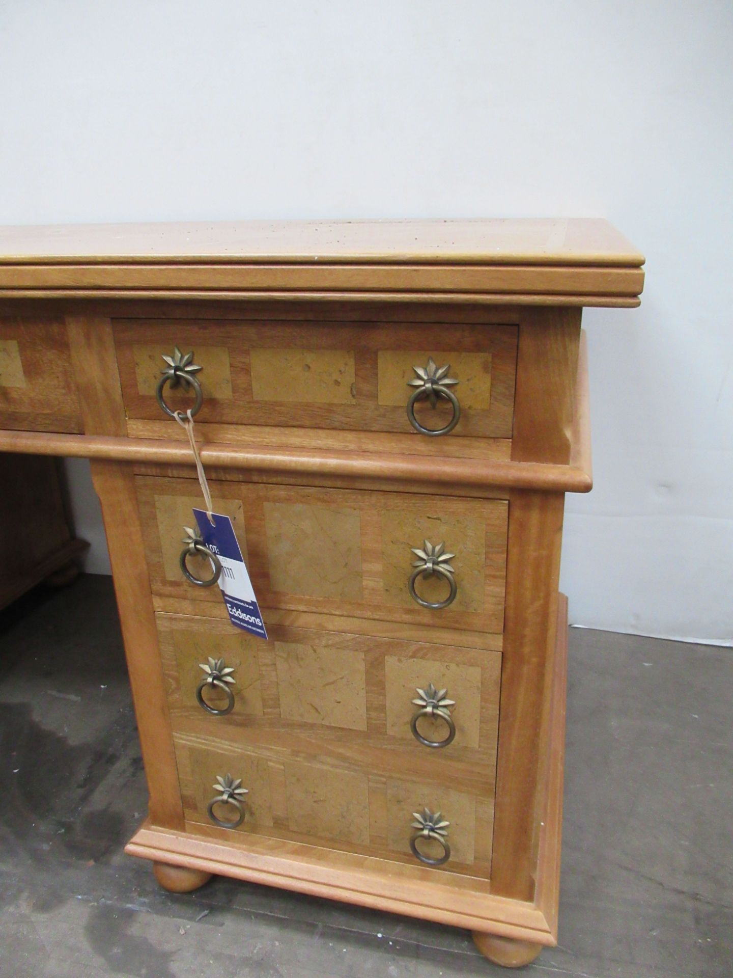 Large Twin Pedestal Desk with Brass Handles (165 x 80 x 80cm) - Image 5 of 7