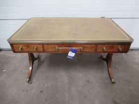 Inlaid Writing Table with Brass Mouldings Raised on Castors