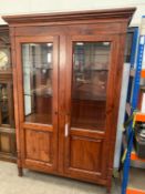 Glass Panelled Oak Display Cabinet with 2x Glass Shelves and Another Wooden Shelf Below