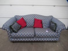 Blue and Gold Upholstered Three Seater Sofa