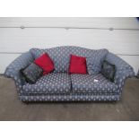 Blue and Gold Upholstered Three Seater Sofa