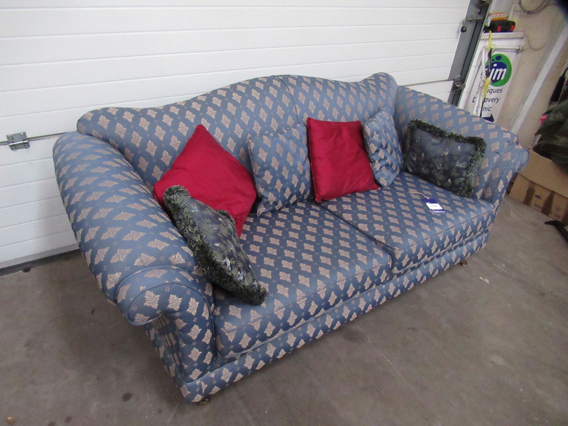 Blue and Gold Upholstered Three Seater Sofa - Image 3 of 3