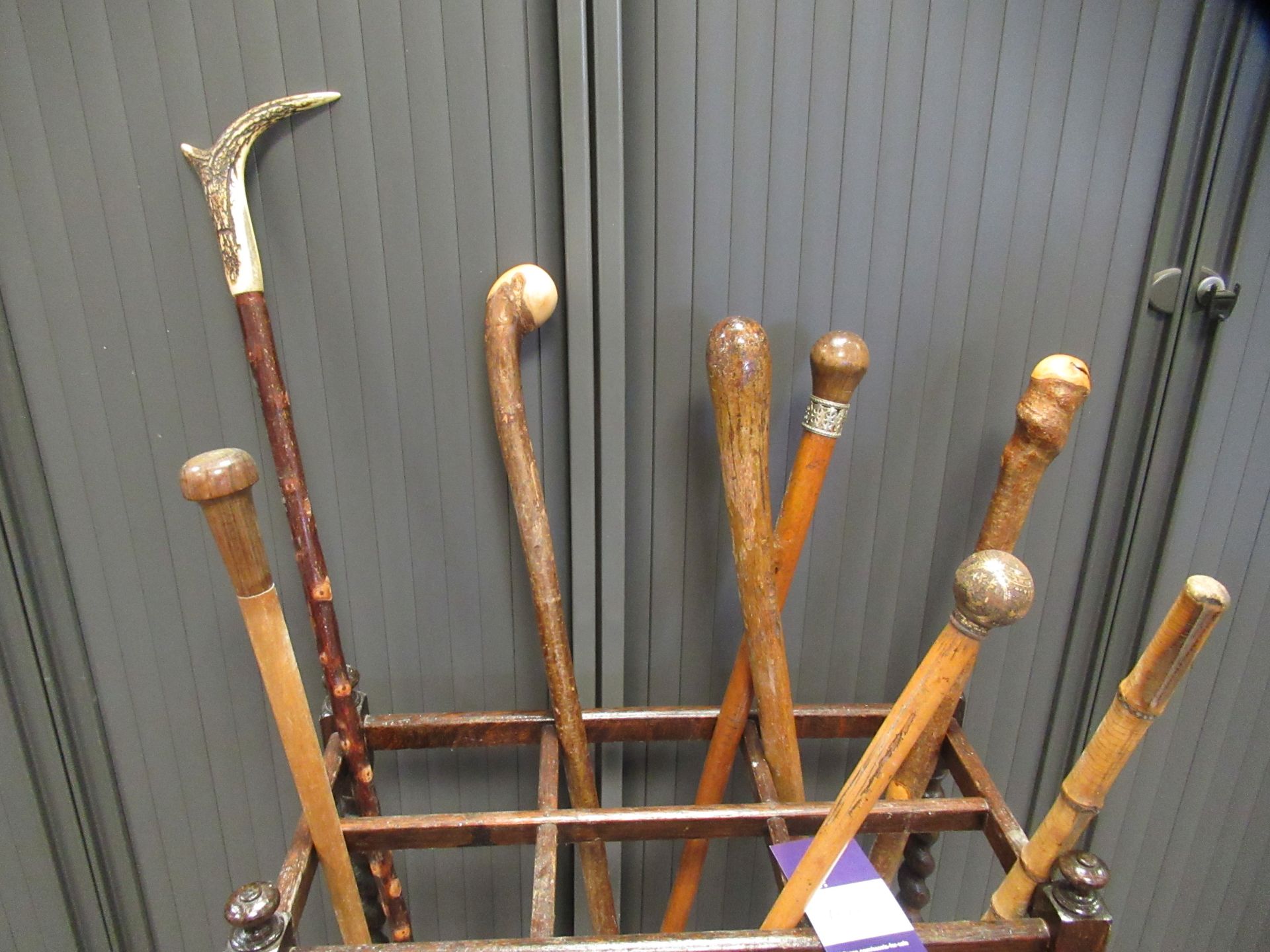 Barley Twist Leg Umbrella/Walking Stick Stand & A Collection of Walking Sticks - Image 2 of 2