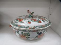 Chinese Export Famille Verte Tureen and lid with cockerel finial