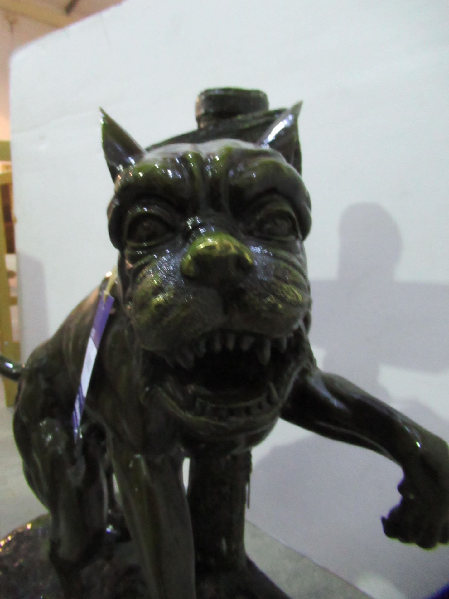 Bronze Bulldog Figure Chained to 'Passed Aul Arg' Signpost - Image 3 of 11