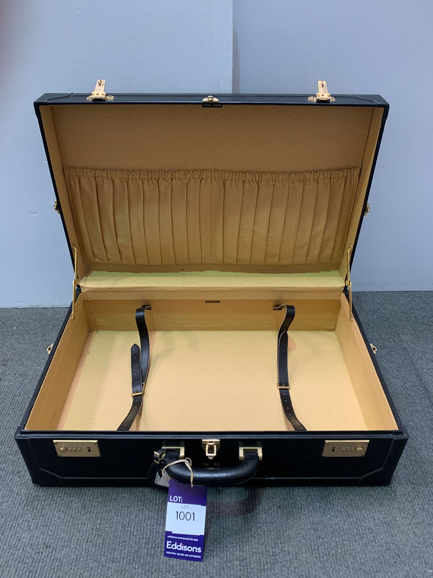 Asprey Black Leather Suitcase with Brass Details - Image 3 of 6