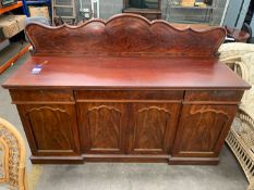 19th Century Flame Mahogany Carved Panelled Sideboard (193 x 63 x 130cm)