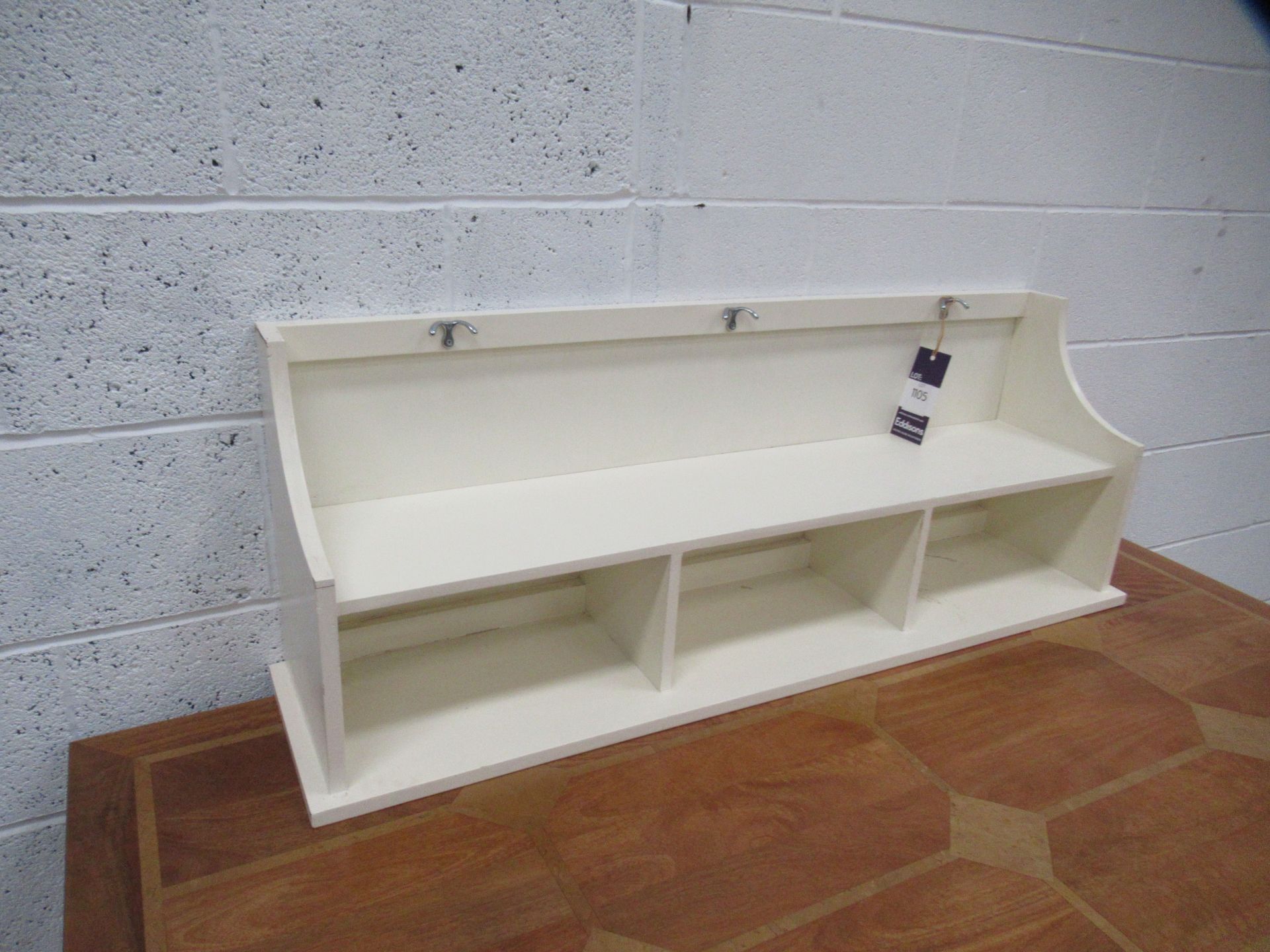 Three Section Painted Mountable Storage Unit with Three Coat Hooks (120cm wide) - Image 2 of 3