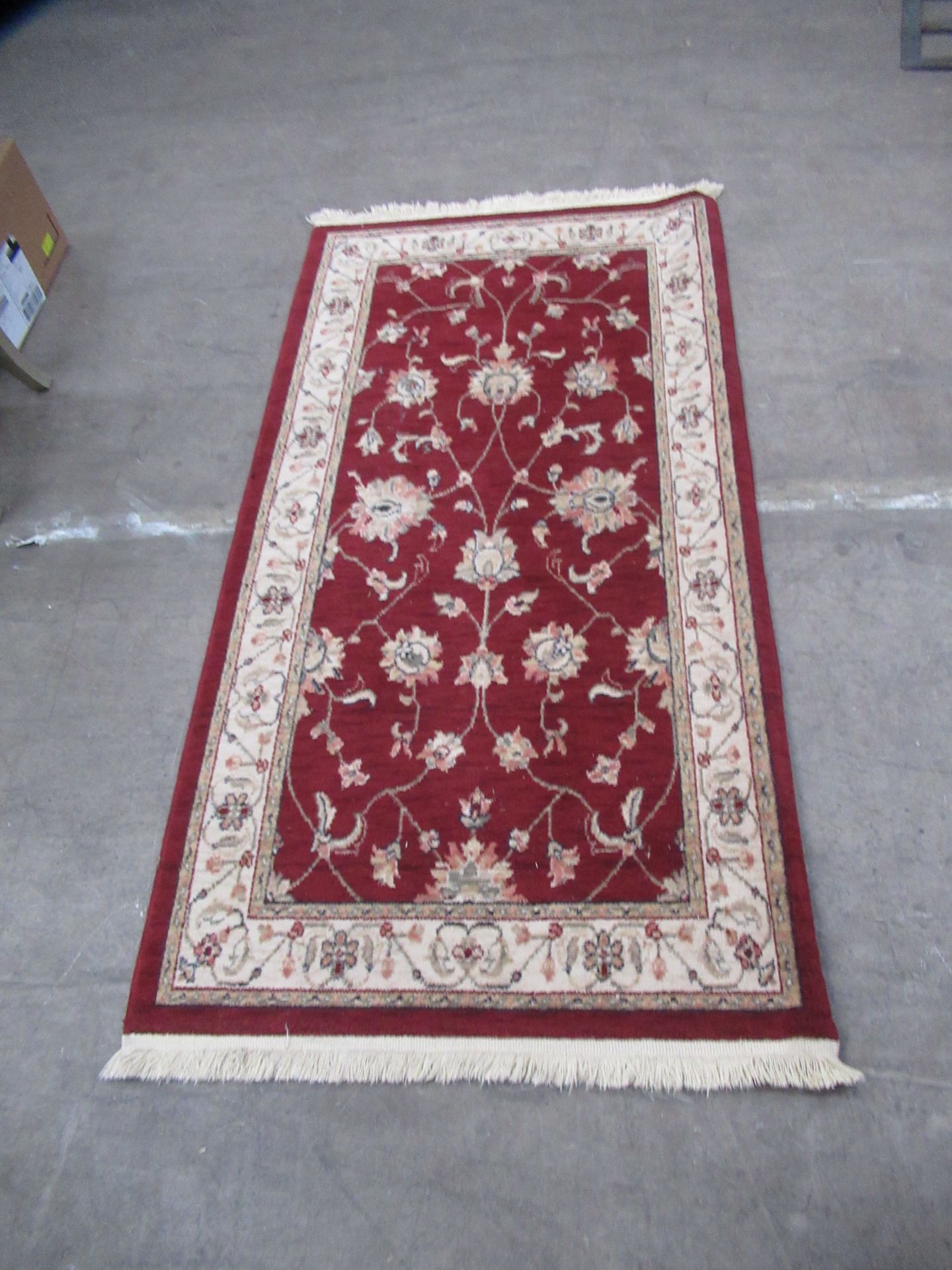 Floral Red & Cream Rug - Image 2 of 3