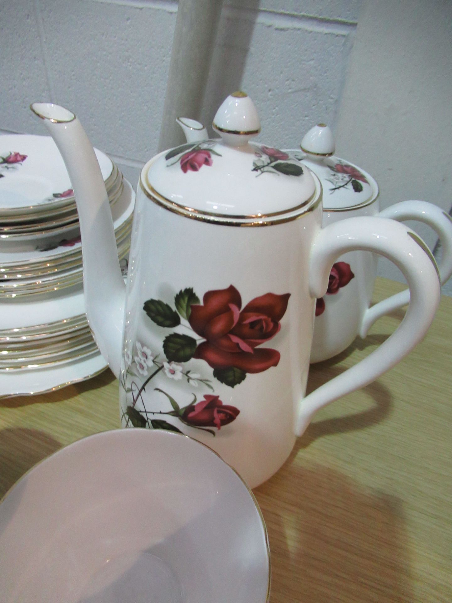 Rose Adorned Tea Service inc. Plates, Teacups, Teapot etc. - Image 3 of 3